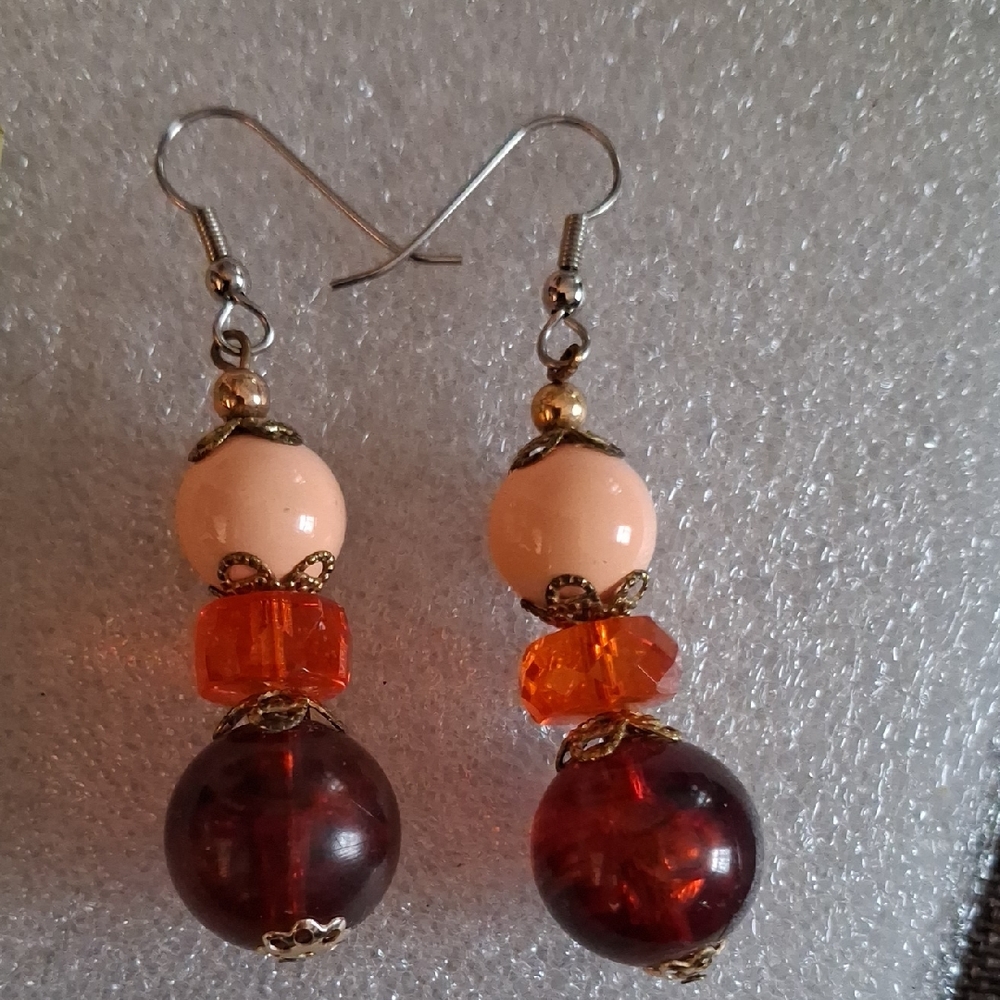 Elegant Beaded Earrings with Orange and Brown Accents